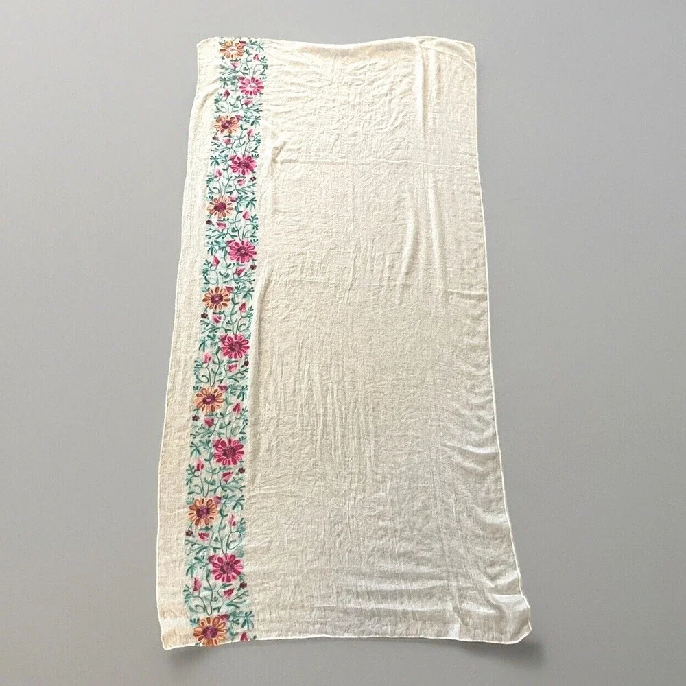 Hand Embroidered‎ Linen Dresser Scarf Table Runner 68x72